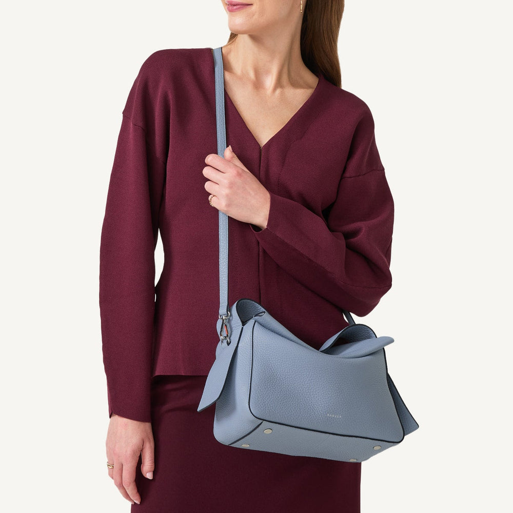 De Beauvoir Leather Medium Ziptop Grab Bag in Smoke Blue - 110646