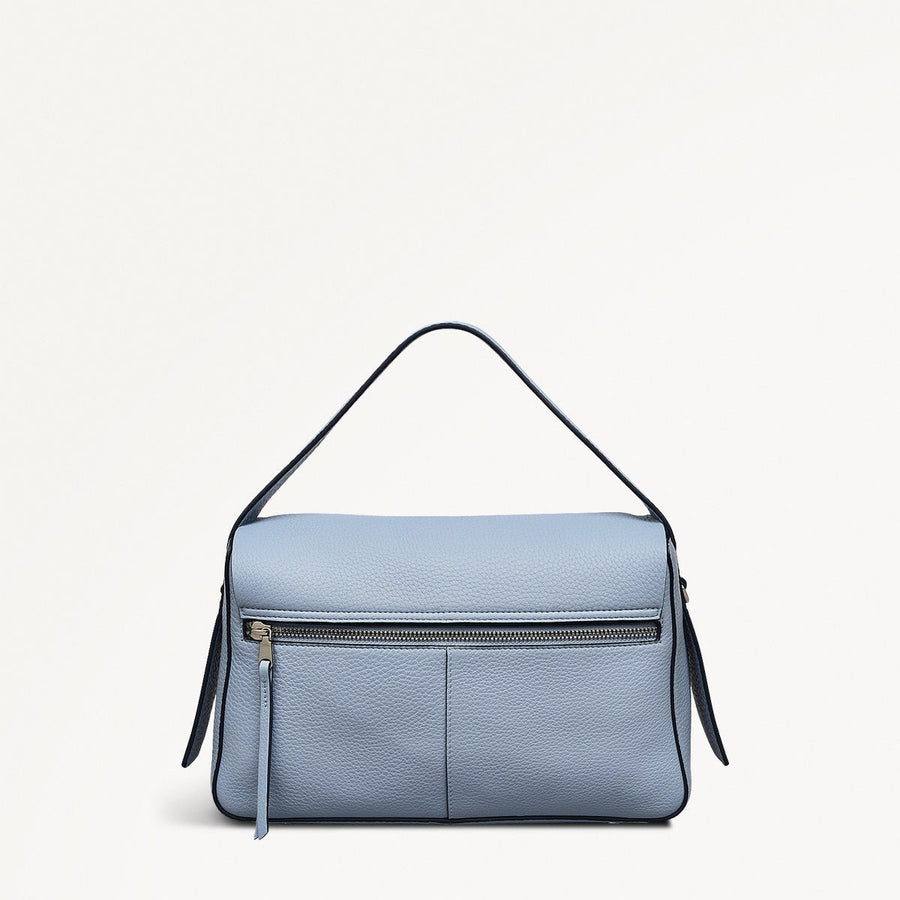 De Beauvoir Leather Medium Ziptop Grab Bag in Smoke Blue - 110646