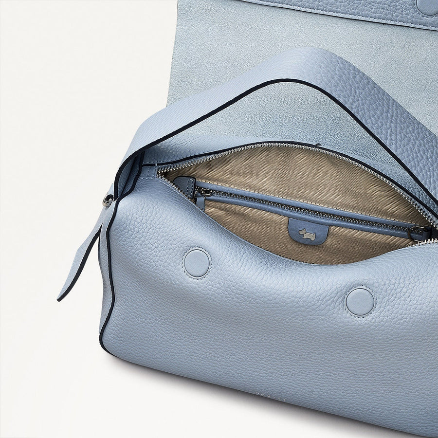 De Beauvoir Leather Medium Ziptop Grab Bag in Smoke Blue - 110646