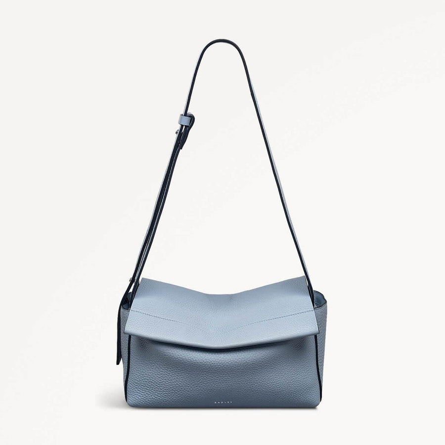 De Beauvoir Leather Medium Ziptop Shoulder Bag in Smoke Blue - 110647