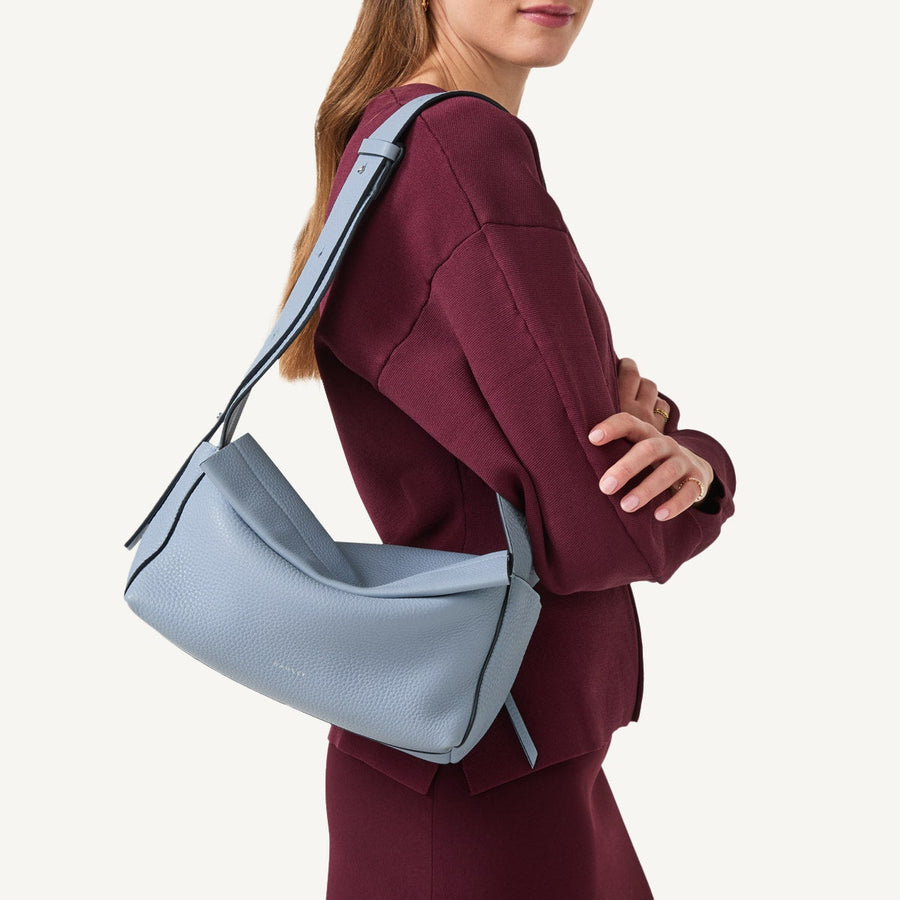 De Beauvoir Leather Medium Ziptop Shoulder Bag in Smoke Blue - 110647