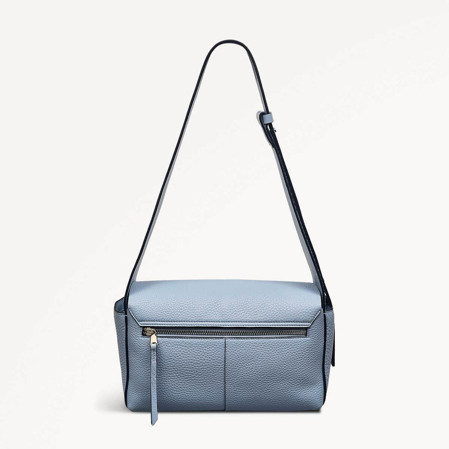 De Beauvoir Leather Medium Ziptop Shoulder Bag in Smoke Blue - 110647