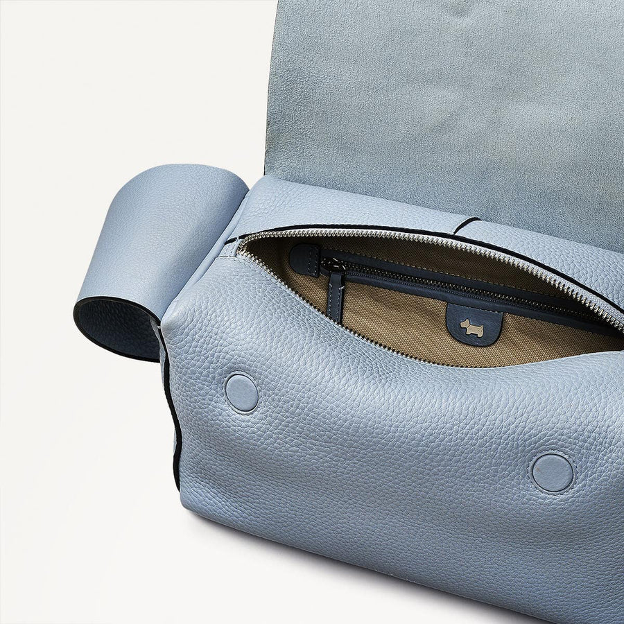 De Beauvoir Leather Medium Ziptop Shoulder Bag in Smoke Blue - 110647