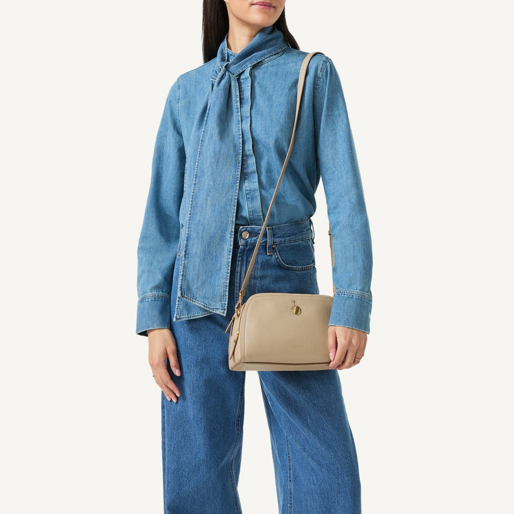 Bathurst Mews Leather Small Ziptop Crossbody Bag in Stone - 110650