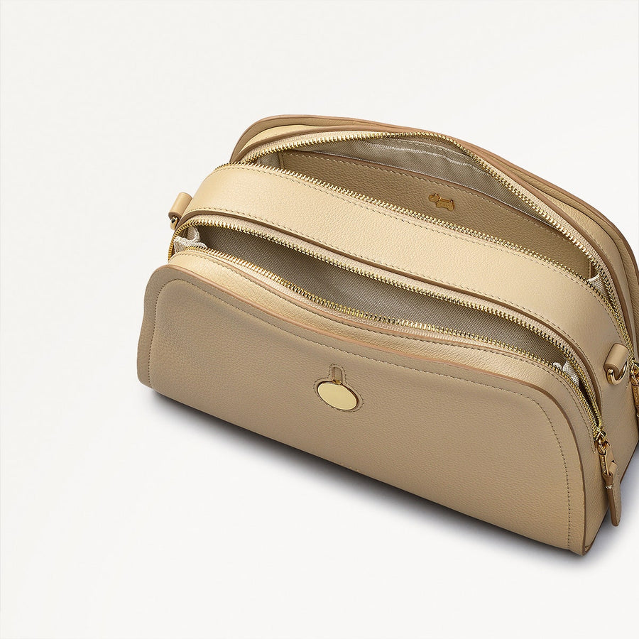 Bathurst Mews Leather Small Ziptop Crossbody Bag in Stone - 110650