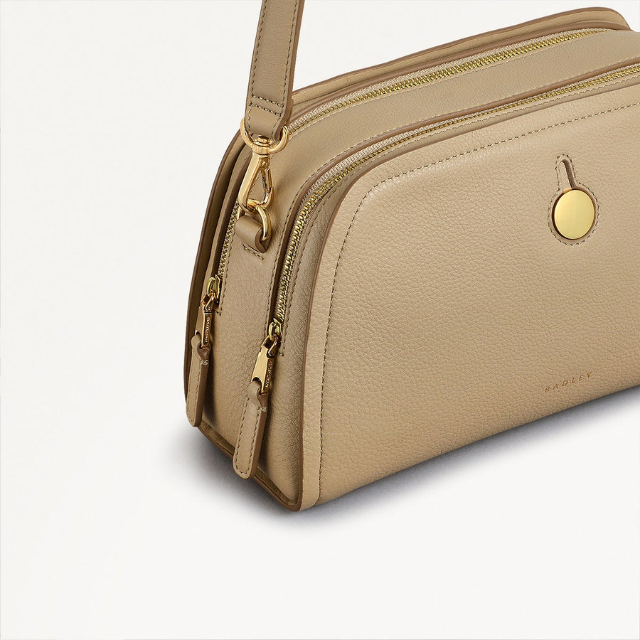 Bathurst Mews Leather Small Ziptop Crossbody Bag in Stone - 110650