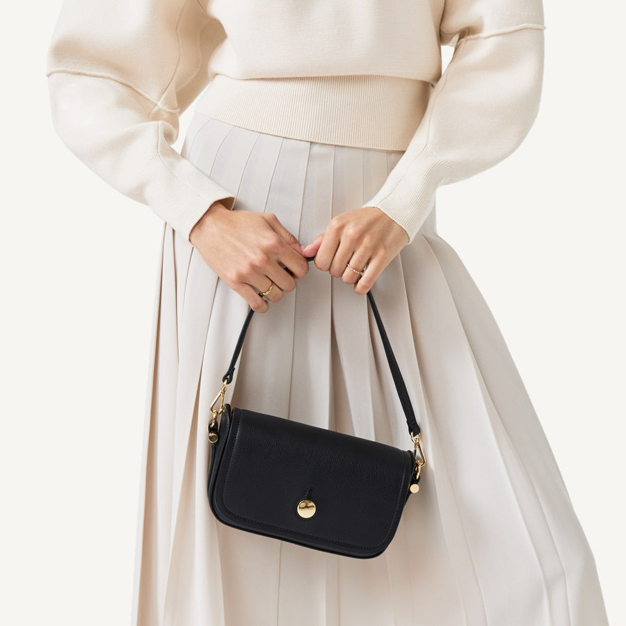 Bathurst Mews Leather Small Flapover Crossbody Bag in Black - 110651