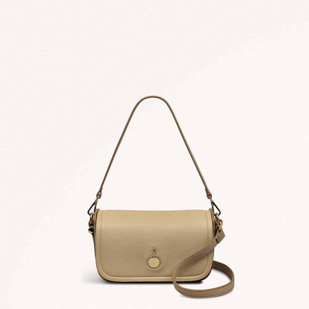 Bathurst Mews Leather Small Flapover Crossbody Bag in Stone - 110652