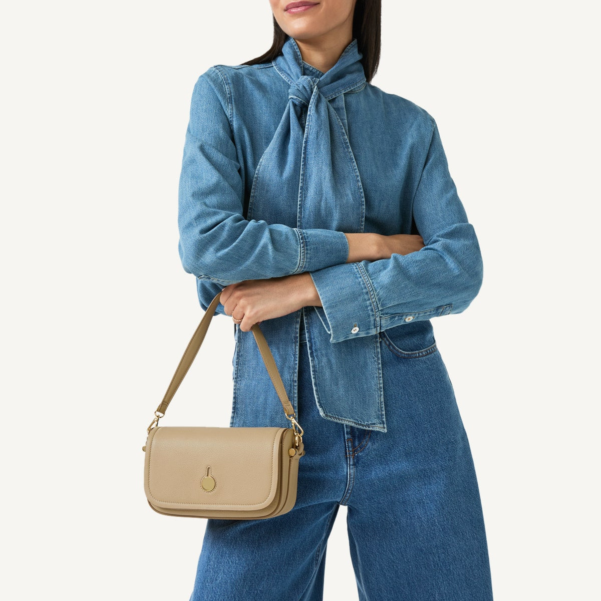 Bathurst Mews Leather Small Flapover Crossbody Bag in Stone - 110652