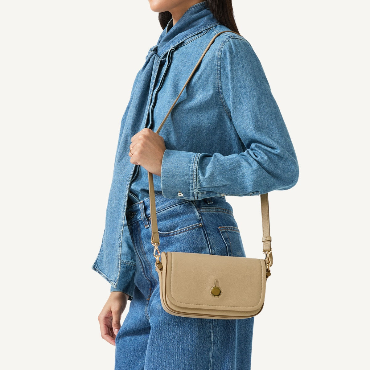 Bathurst Mews Leather Small Flapover Crossbody Bag in Stone - 110652