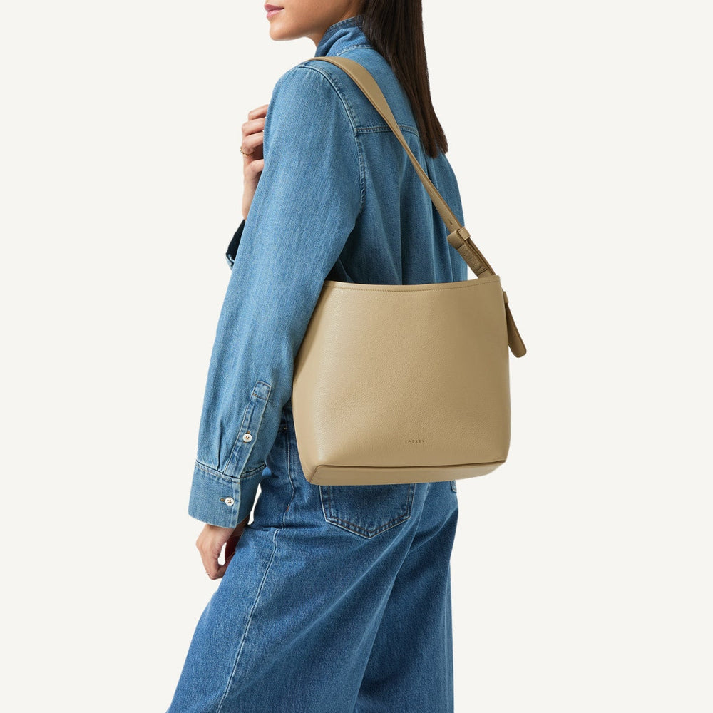 Bathurst Mews Leather Medium Ziptop Shoulder Bag in Stone - 110655