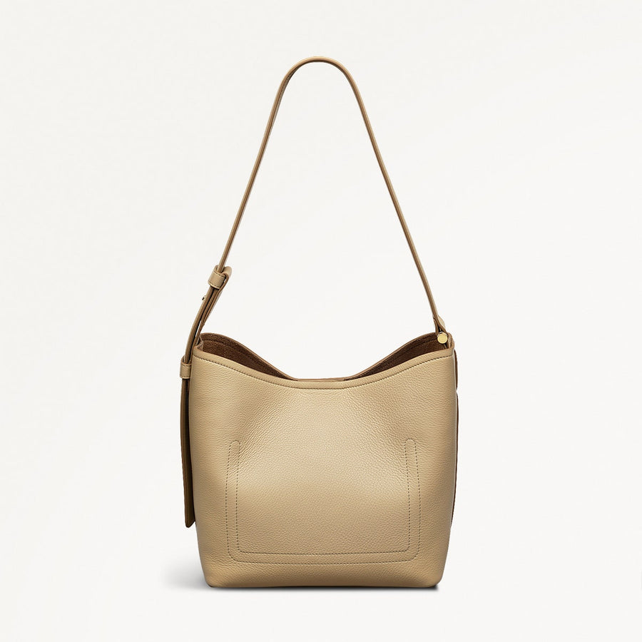 Bathurst Mews Leather Medium Ziptop Shoulder Bag in Stone - 110655