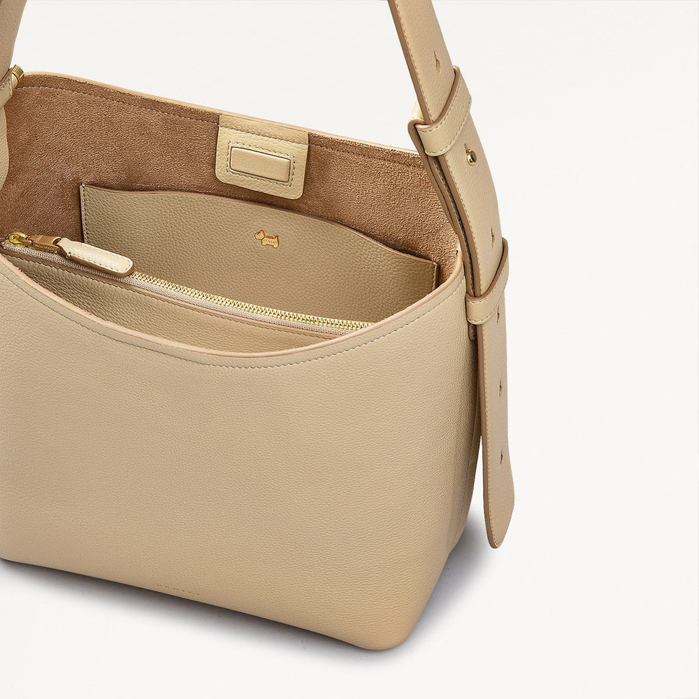 Bathurst Mews Leather Medium Ziptop Shoulder Bag in Stone - 110655