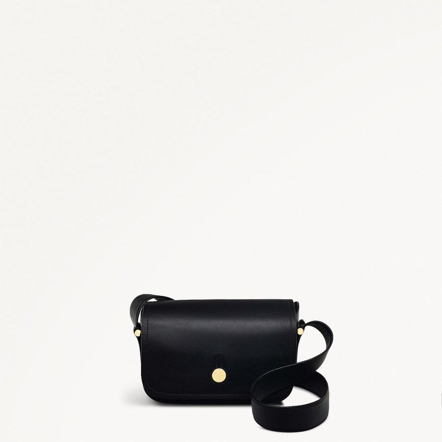 Bathurst Mews Leather Medium Flapover Crossbody Bag in Black - 110656