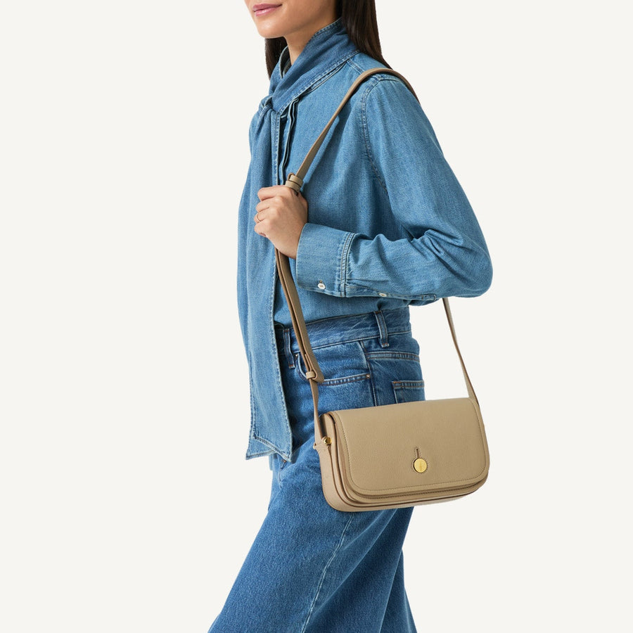 Bathurst Mews Medium Flapover Cross Body Stone - 110657