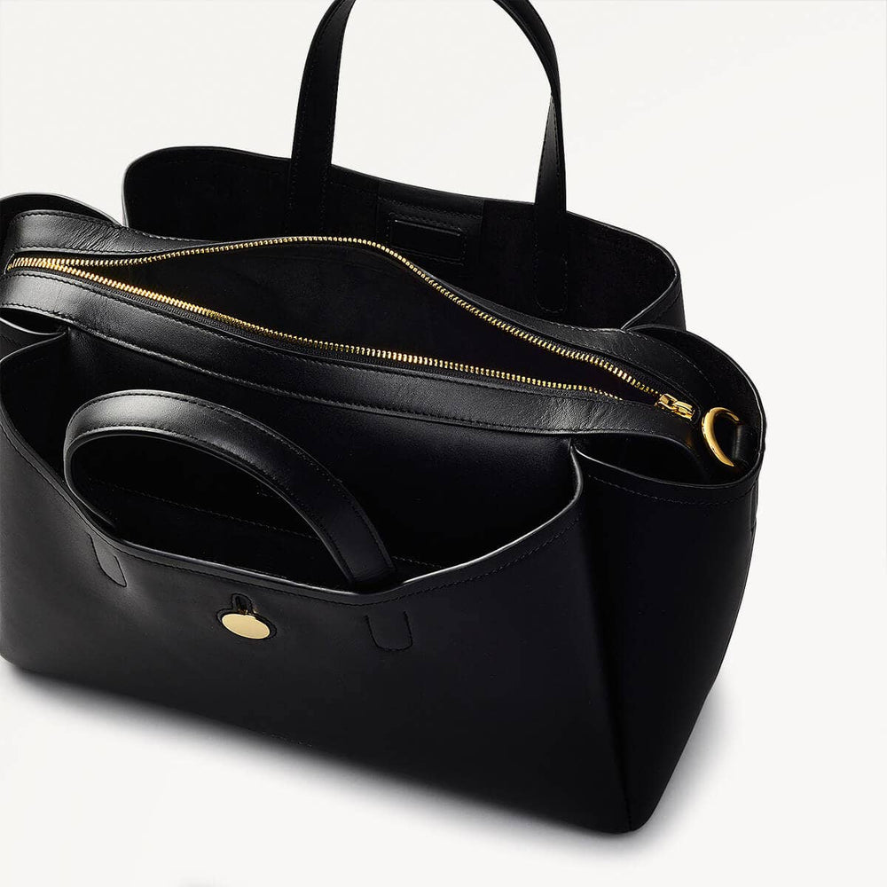 Bathurst Mews Leather Medium Ziptop Grab Bag in Black - 110658