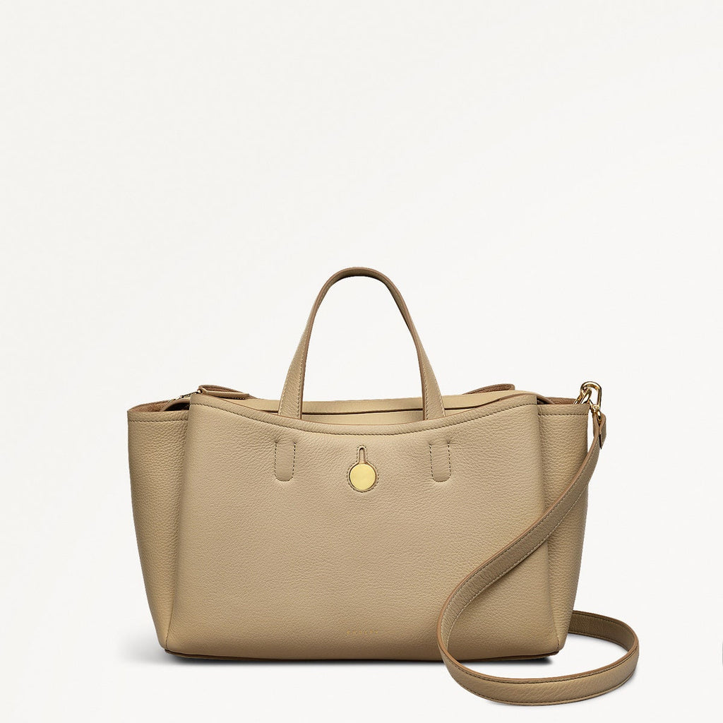 Bathurst Mews Leather Medium Ziptop Grab Bag in Stone - 110659
