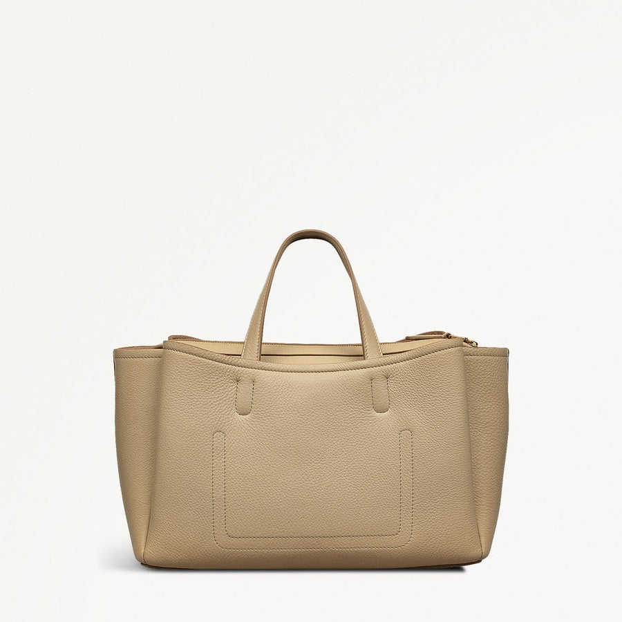 Bathurst Mews Leather Medium Ziptop Grab Bag in Stone - 110659