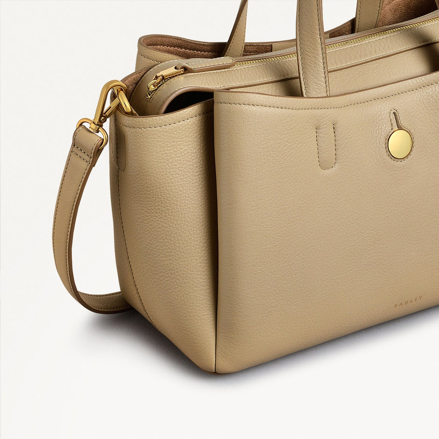 Bathurst Mews Leather Medium Ziptop Grab Bag in Stone - 110659