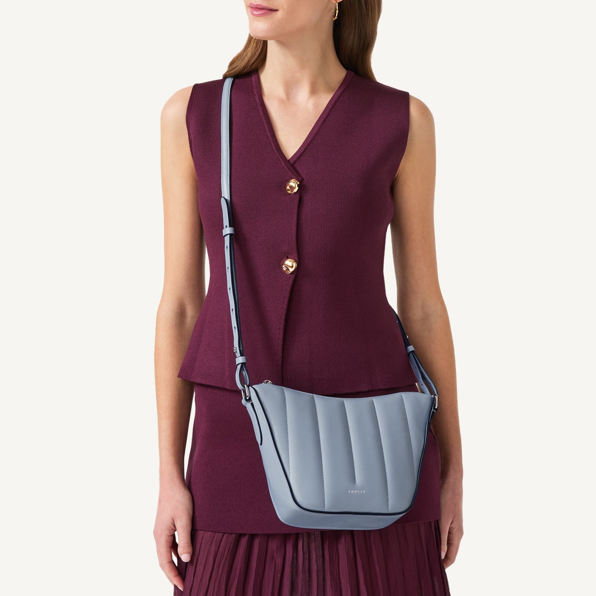 Oak Street Leather Small Ziptop Crossbody Bag in Smoke Blue - 110660