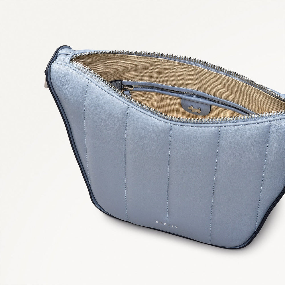 Oak Street Leather Small Ziptop Crossbody Bag in Smoke Blue - 110660