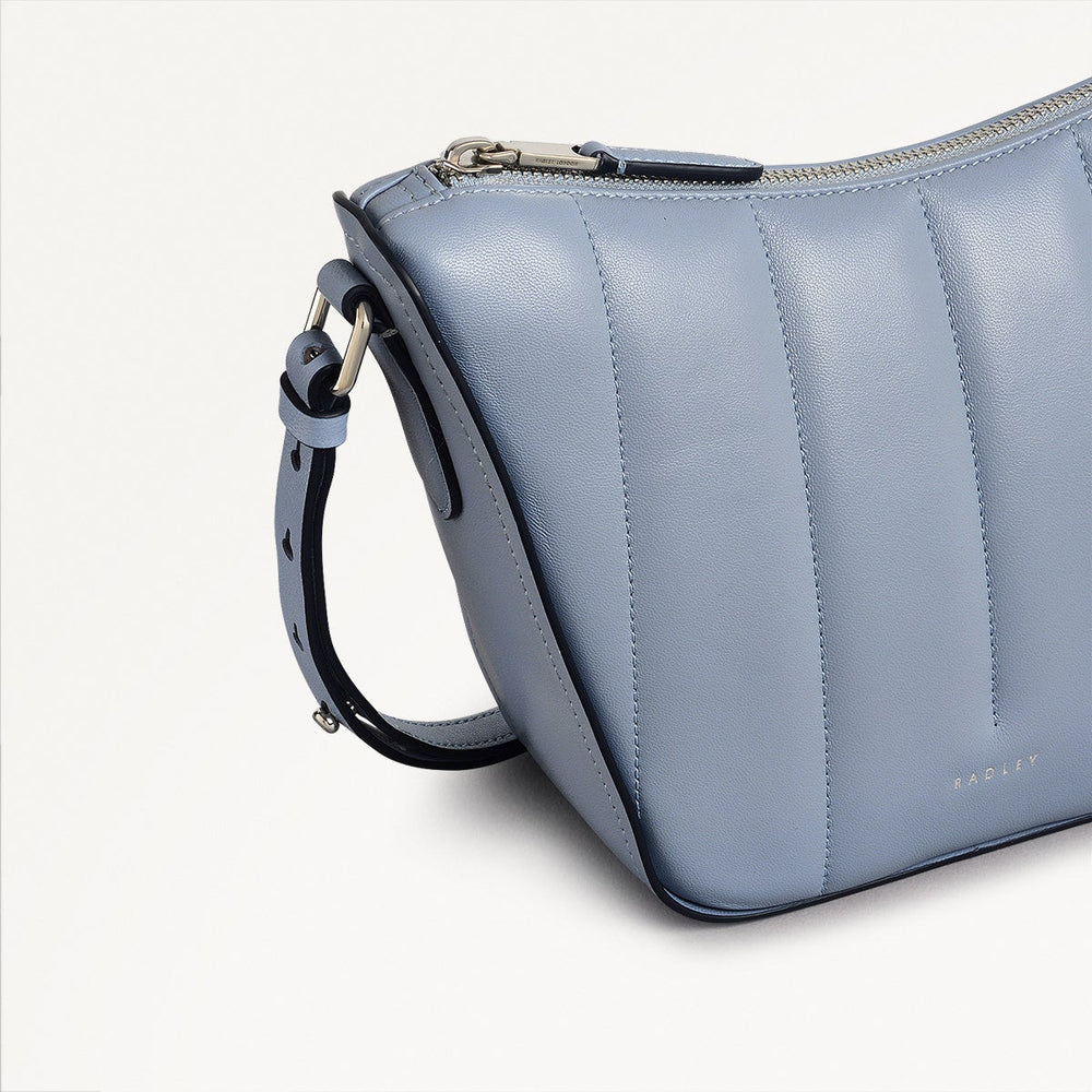 Oak Street Leather Small Ziptop Crossbody Bag in Smoke Blue - 110660