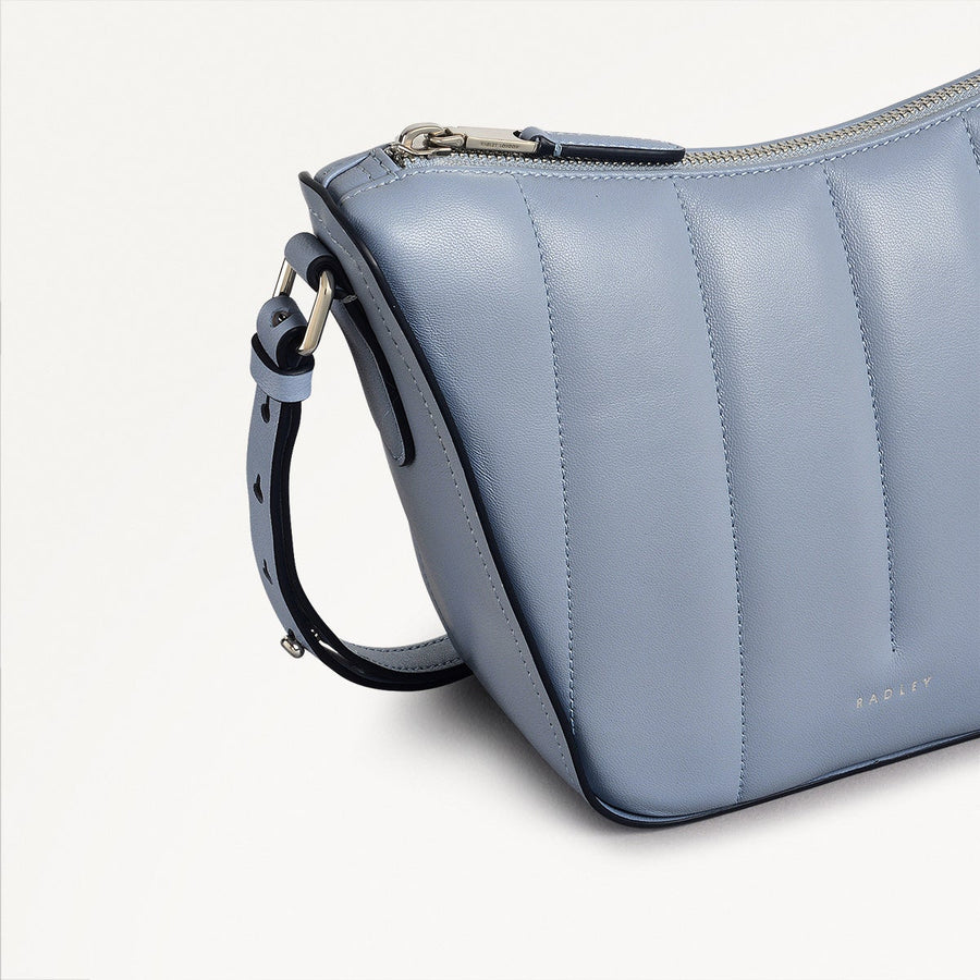 Oak Street Leather Small Ziptop Crossbody Bag in Smoke Blue - 110660