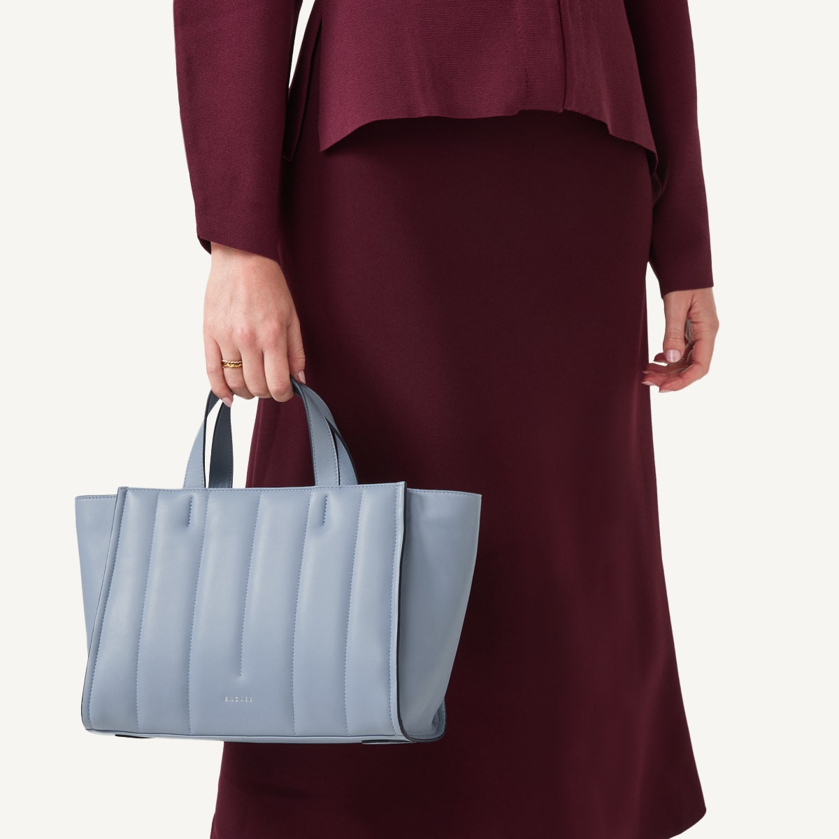 Oak Street Leather Medium Ziptop Grab Bag in Smoke Blue - 110661