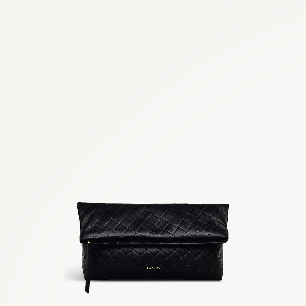 Weaver Lane Leather Medium Flapover Clutch Bag in Black - 110662