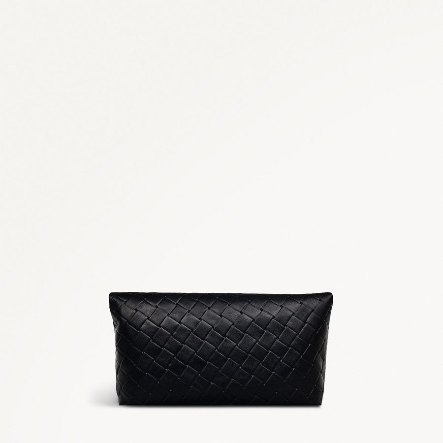 Weaver Lane Leather Medium Flapover Clutch Bag in Black - 110662