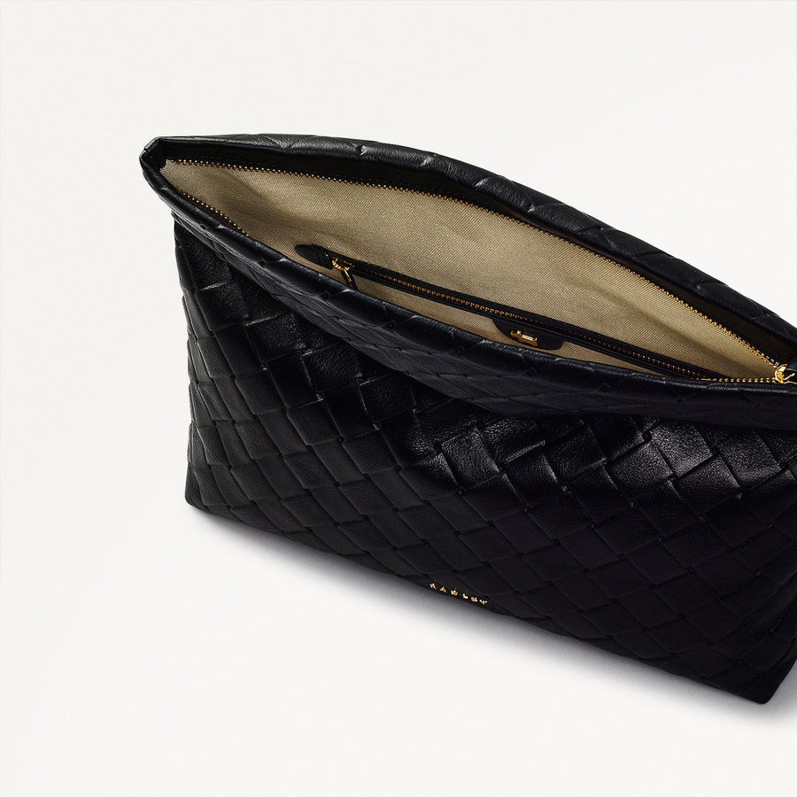 Weaver Lane Leather Medium Flapover Clutch Bag in Black - 110662