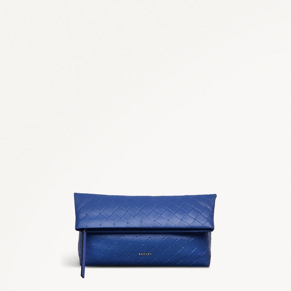 Weaver Lane Leather Medium Flapover Clutch Bag in Yves Blue - 110663