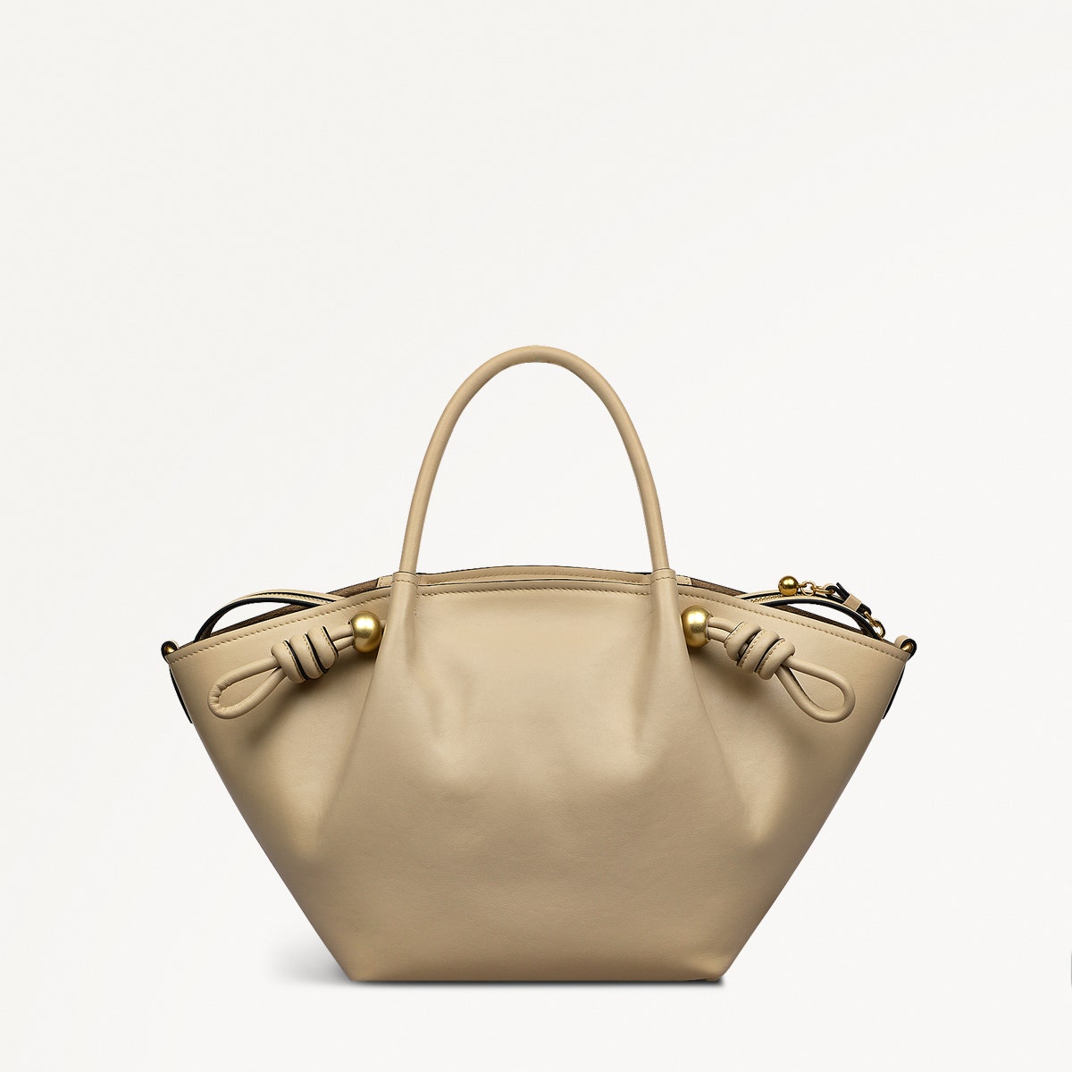 The Romilly Leather Medium Ziptop Grab Bag in Stone - 110664