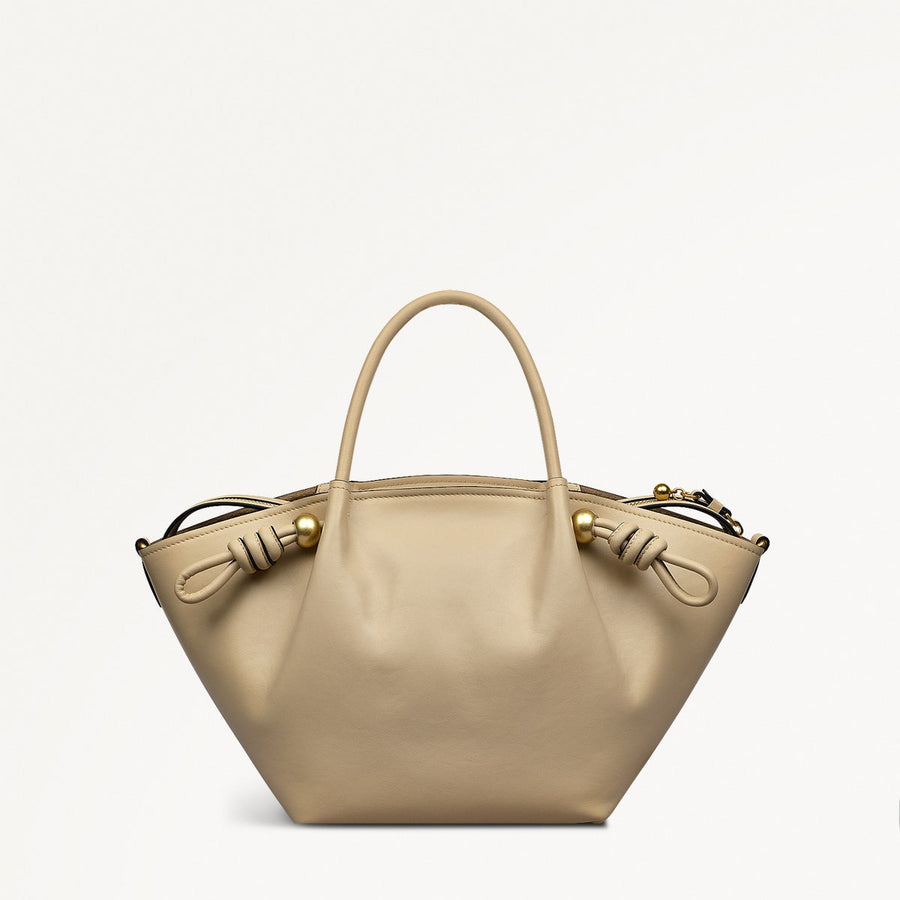 The Romilly Leather Medium Ziptop Grab Bag in Stone - 110664