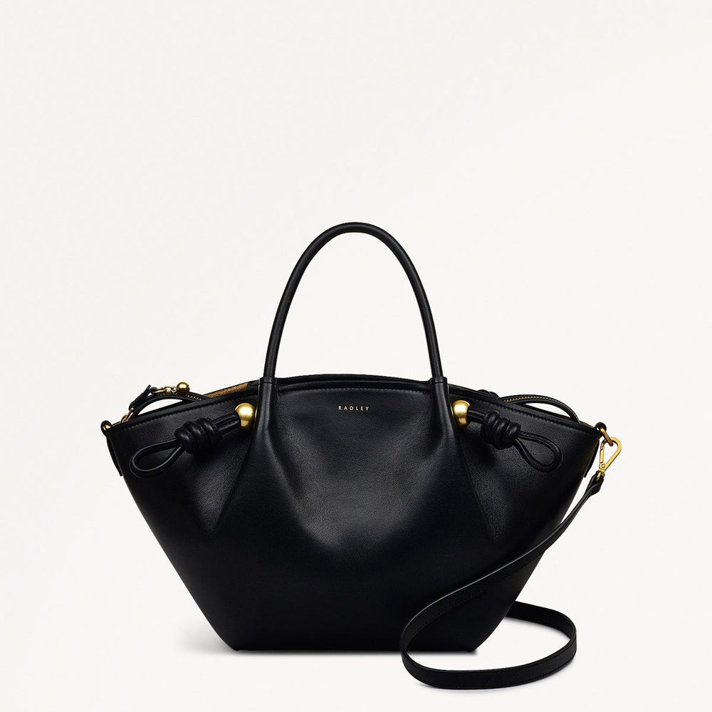 The Romilly Leather Medium Ziptop Grab Bag in Black - 110665