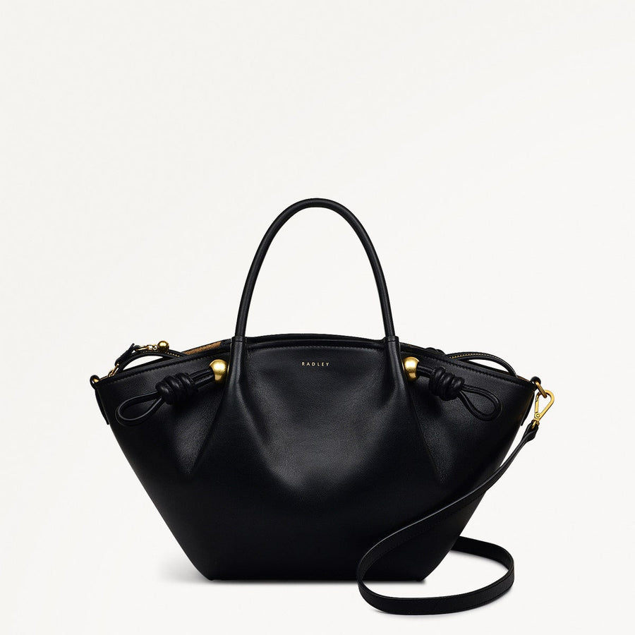 The Romilly Leather Medium Ziptop Grab Bag in Black - 110665