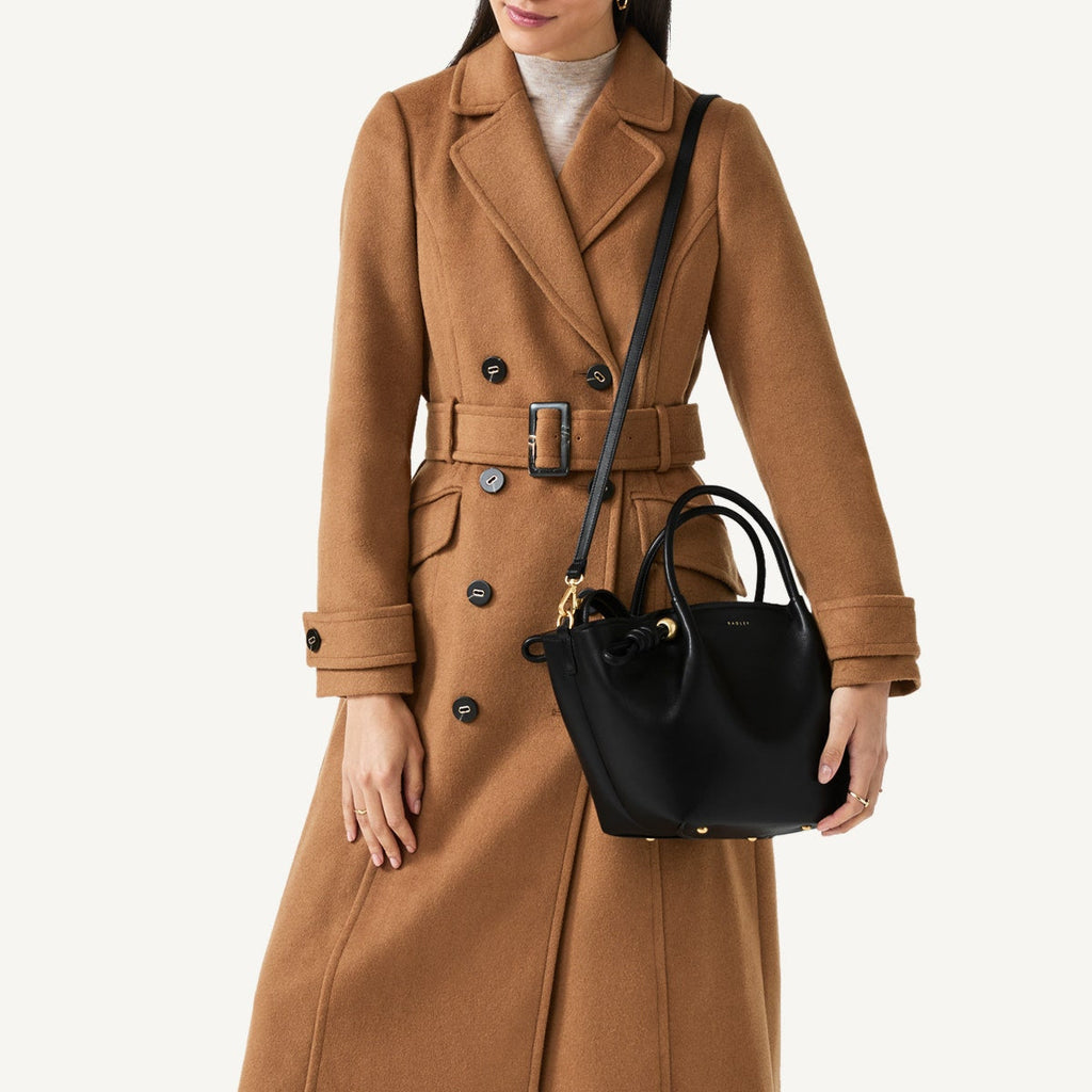 The Romilly Leather Medium Ziptop Grab Bag in Black - 110665