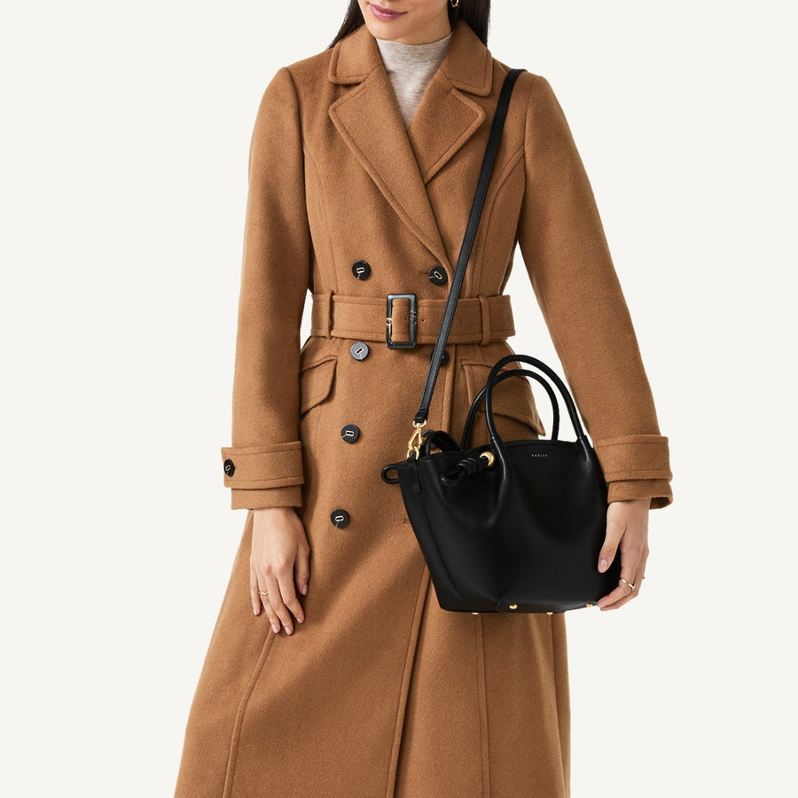 The Romilly Leather Medium Ziptop Grab Bag in Black - 110665