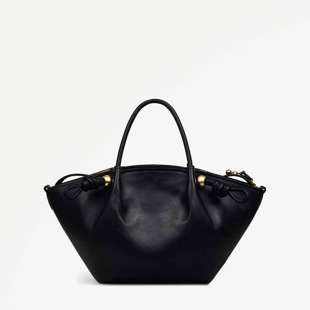 The Romilly Leather Medium Ziptop Grab Bag in Black - 110665