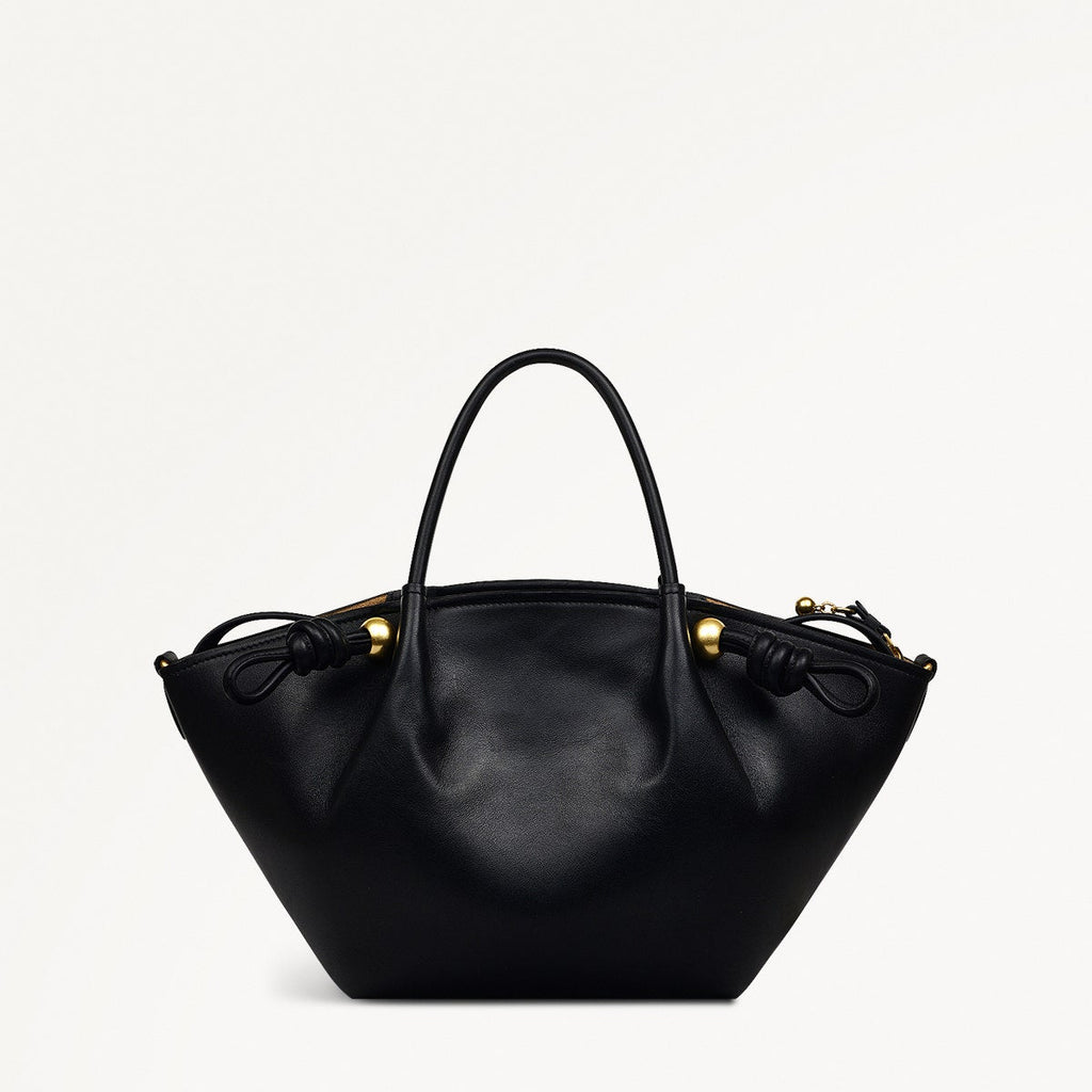 The Romilly Leather Medium Ziptop Grab Bag in Black - 110665