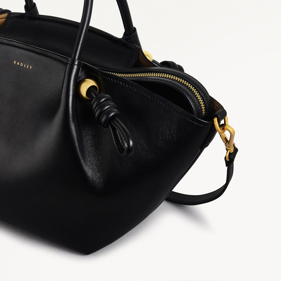 The Romilly Leather Medium Ziptop Grab Bag in Black - 110665