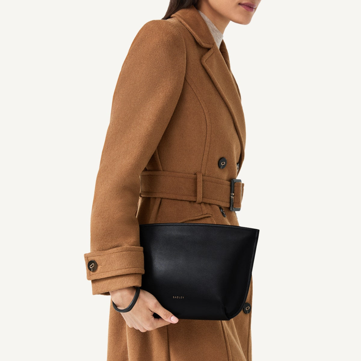 The Romilly Leather Medium Ziptop Clutch Bag in Black - 110666