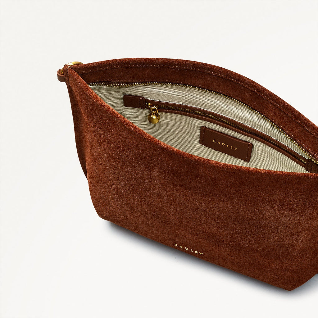 The Romilly Leather Medium Ziptop Clutch Bag in Saddle - 110668