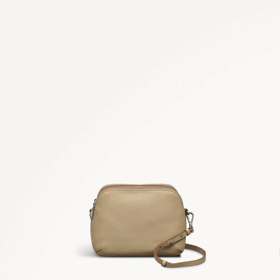 Dukes Place Leather Medium Ziptop Cross Body Bag in Stone - 110669