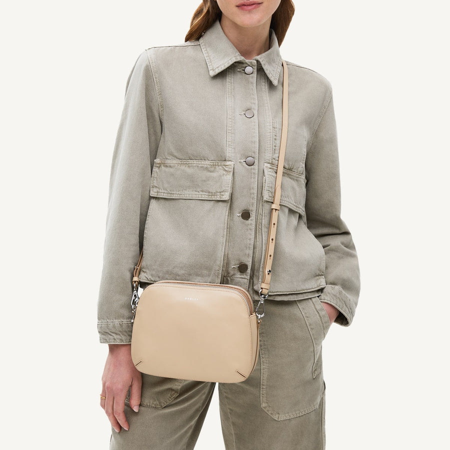 Dukes Place Leather Medium Ziptop Cross Body Bag in Stone - 110669