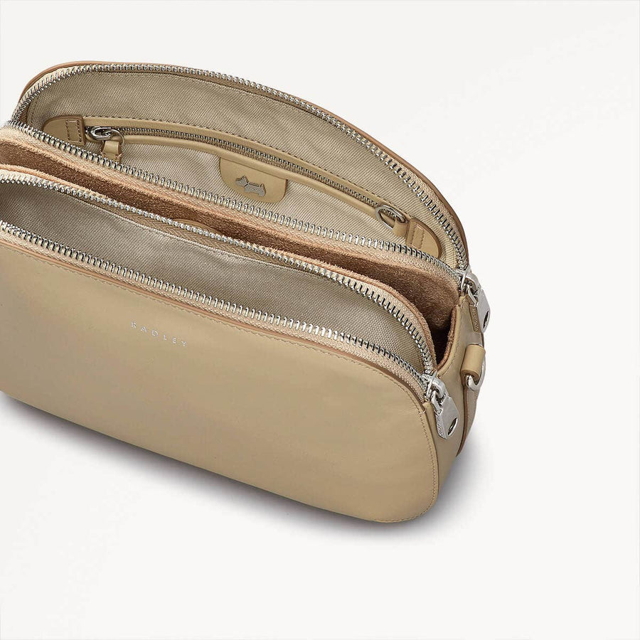 Dukes Place Leather Medium Ziptop Cross Body Bag in Stone - 110669