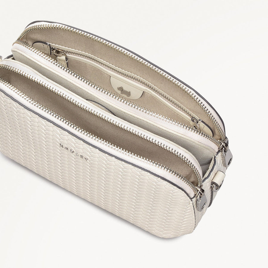 Dukes Place Leather Medium Ziptop Cross Body Bag in Chalk - 110673