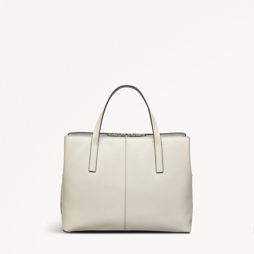 Dukes Place Leather Medium Ziptop Grab Bag in Chalk - 110675