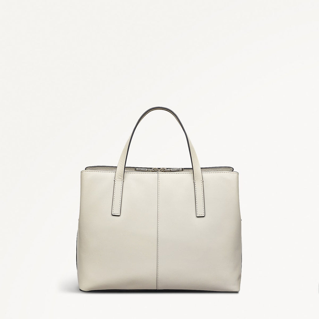 Dukes Place Leather Medium Ziptop Grab Bag in Chalk - 110675