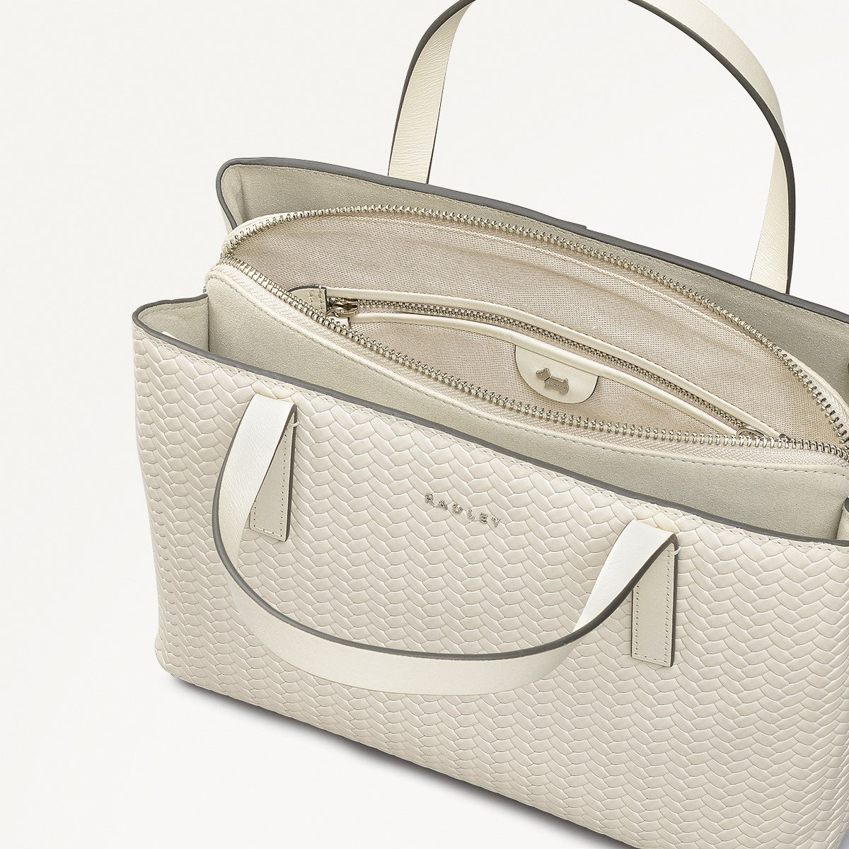 Dukes Place Leather Medium Ziptop Grab Bag in Chalk - 110675